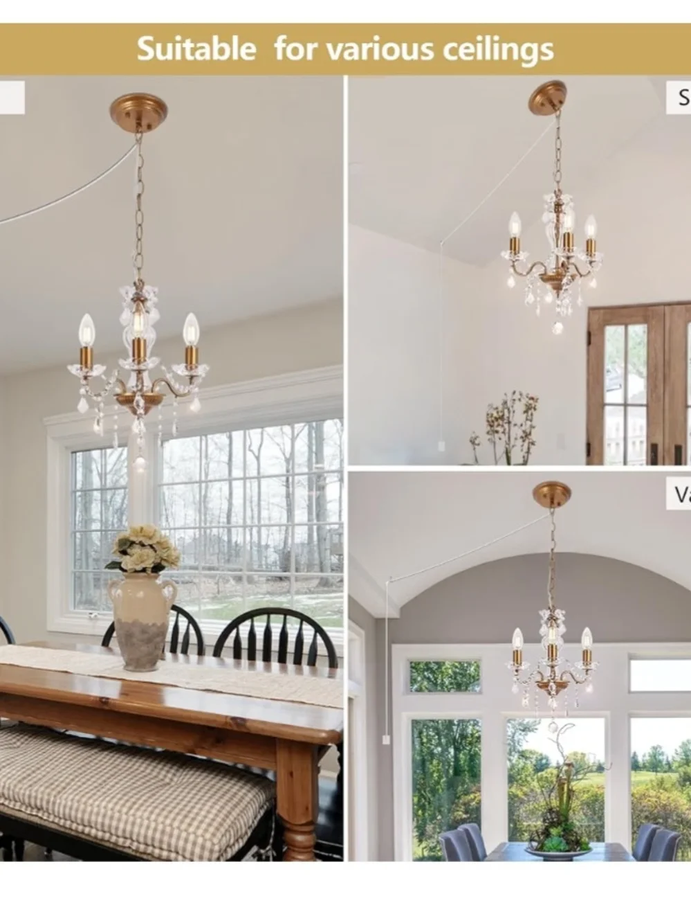 Crystal and Gold 3-Light Small Chandelier - NIB